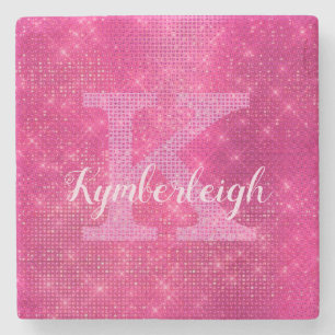 Dessous-de-verre En Pierre Nom du monogramme étincelant brillant rose-chaud