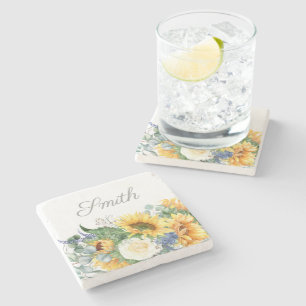 Dessous-de-verre En Pierre Nom élégant de tournesols verdure