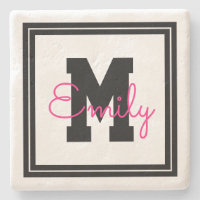 Nom et monogramme encadrés | Rose noir et chaud