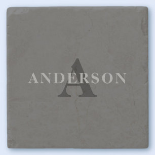 Dessous-de-verre En Pierre Nom et monogramme   Gris foncé