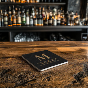 Dessous-de-verre En Pierre Nom Monogramme Serif Tan Cognac Classique