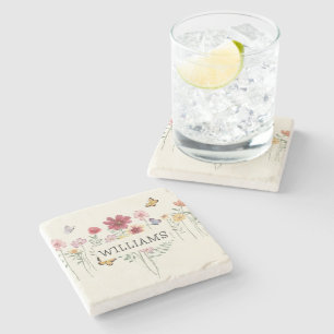 Dessous-de-verre En Pierre Nom personnalisé Floral