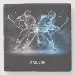 Dessous-de-verre En Pierre Nom personnalisé Hockey sur glace