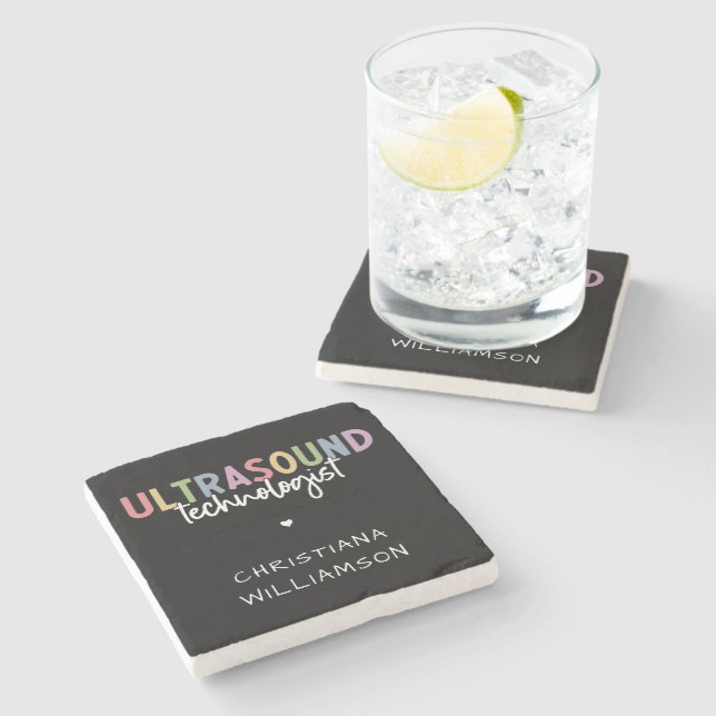 Dessous-de-verre En Pierre Nom personnalisé Ultrasound Technologist Cadeaux (Côté)