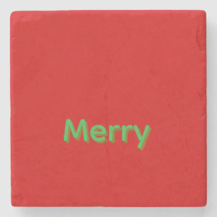 Dessous-de-verre En Pierre Nom vert joyeux sur fond rouge
