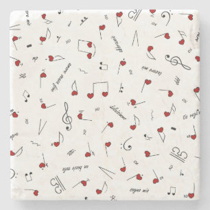 Dessous-de-verre En Pierre Notes d'amour Cœurs rouges Notation musicale