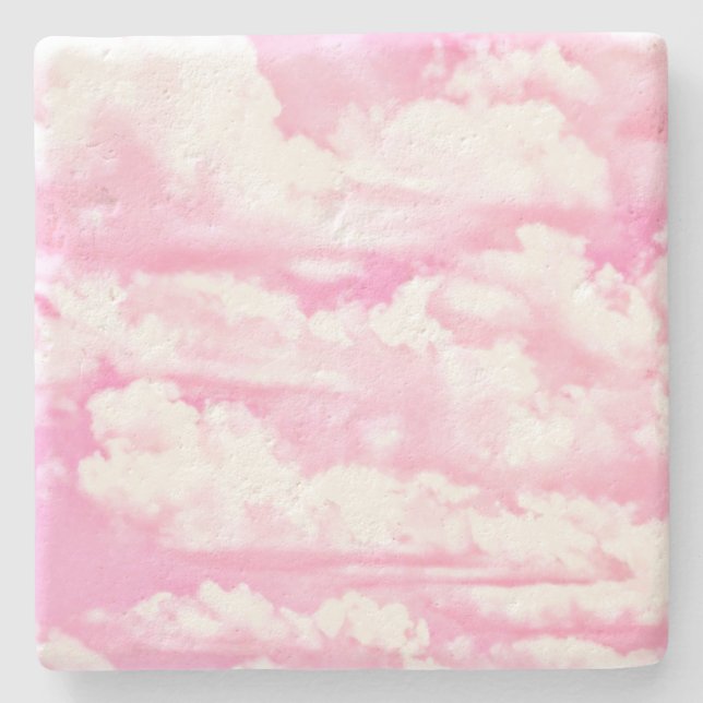 Dessous-de-verre En Pierre Nuages Pastel Rose Chaud (Devant)
