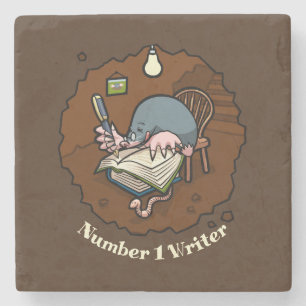 Dessous-de-verre En Pierre Numéro 1 Écrivain Mignonne Cartoon Mole Écriture D