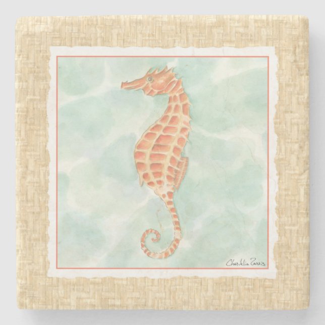 Dessous-de-verre En Pierre Ocean Orange Seahorse (Devant)