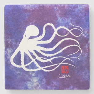 Dessous-de-verre En Pierre Octopus 2 Blanc - Dessous de verre en marbre