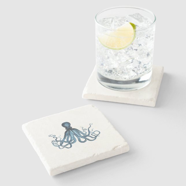 Dessous-de-verre En Pierre Octopus kraken nautique plage côtière bleu (Côté)