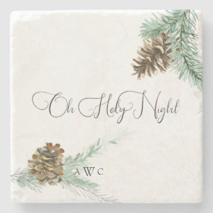 Dessous-de-verre En Pierre Oh Holy Night Pine Cone & Bough Noël Monogramme