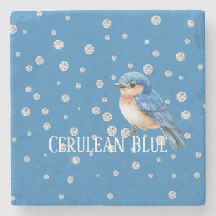 Dessous-de-verre En Pierre Oiseau bleu céruléen faux diamants