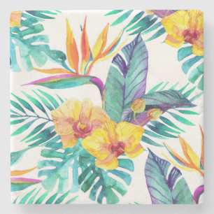 Dessous-de-verre En Pierre Oiseau du paradis et du motif 2 d'orchidée