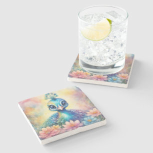 Dessous-de-verre En Pierre Oiseaux arc-en-ciel Peacock 1
