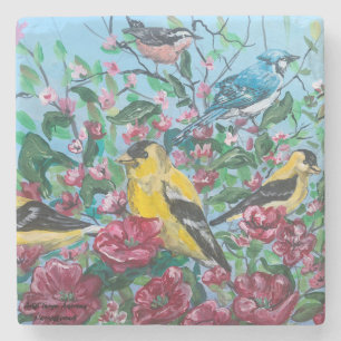 Dessous-de-verre En Pierre Oiseaux Nouvelle collection Art peint à la main or