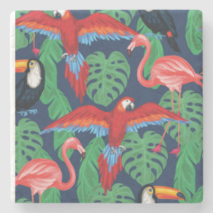 Dessous-de-verre En Pierre Oiseaux tropicaux dans des couleurs lumineuses