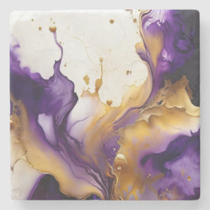 Dessous-de-verre En Pierre Or Abstrait et Améthyste