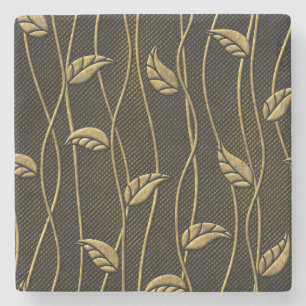 Dessous-de-verre En Pierre Or et noir : Texture 3D Feuille.
