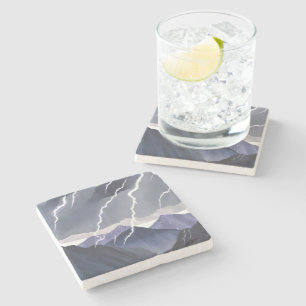 Dessous-de-verre En Pierre Orage éclair Montagnes sombres aquarelle