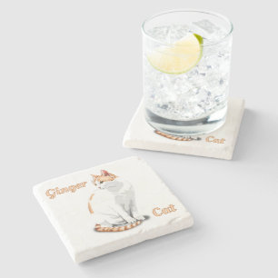 Dessous-de-verre En Pierre Orange Gingembre et Chat Blanc Personnalisé