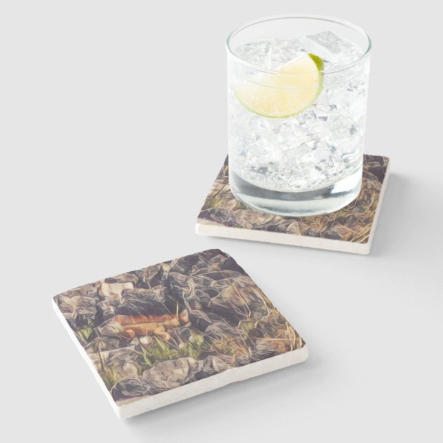 Dessous-de-verre En Pierre Orange Guana Art (Côté)