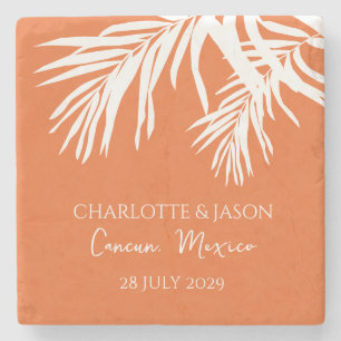 Dessous-de-verre En Pierre Orange Moderne Feuilles Tropicaux Mariage Personna