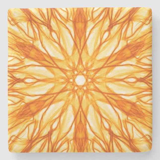 Dessous-de-verre En Pierre Orange tendance, Fractal Jaune (Devant)
