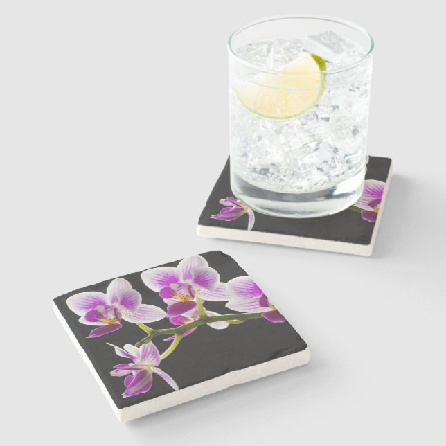 Dessous-de-verre En Pierre Orchidée blanche et violette (Côté)