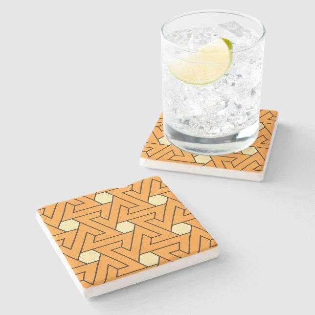 Dessous-de-verre En Pierre Oriental Orange Beige Triangle Spirales égyptien (Côté)