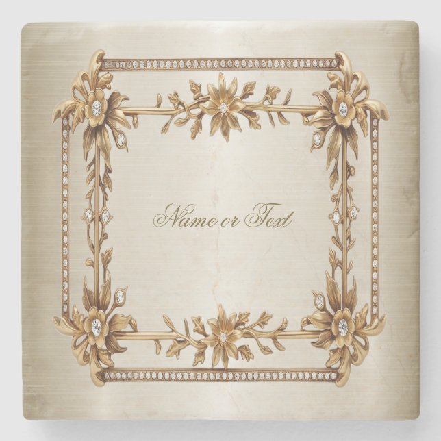 Dessous-de-verre En Pierre Orné Or de la Partie Rectangle Fleurs Dimond brill (Devant)