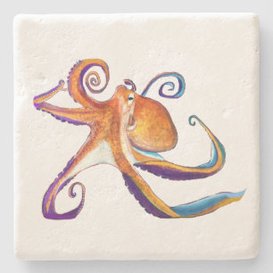 Dessous-de-verre En Pierre Otopus vie marine aquarelle art