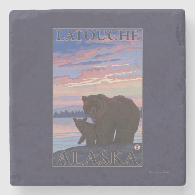 Dessous-de-verre En Pierre Ours et CUB - Latouche, Alaska (Devant)