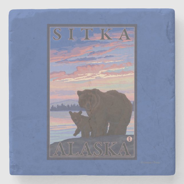Dessous-de-verre En Pierre Ours et CUB - Sitka, Alaska (Devant)