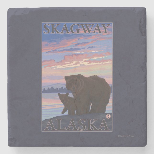 Dessous-de-verre En Pierre Ours et CUB - Skagway, Alaska (Devant)