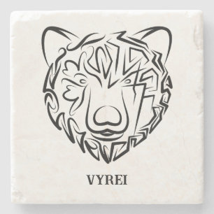Dessous-de-verre En Pierre Ours tribal noir et blanc