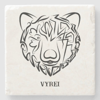 Dessous-de-verre En Pierre Ours tribal noir et blanc
