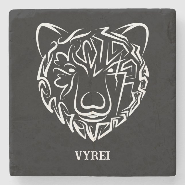 Dessous-de-verre En Pierre Ours tribal noir et blanc (Devant)