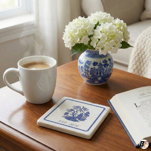 Dessous-de-verre En Pierre Pagode de Chinoiserie Blue Willow personnalisée an