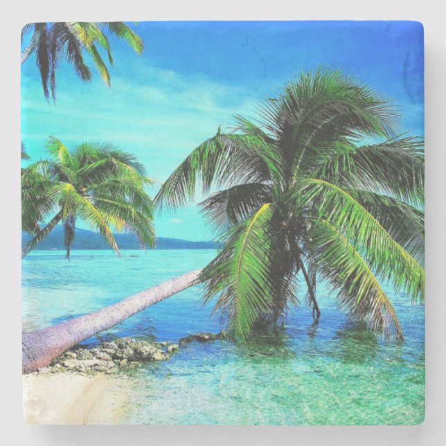 Dessous-de-verre En Pierre Palm Tree Tropical Island Beach (Devant)