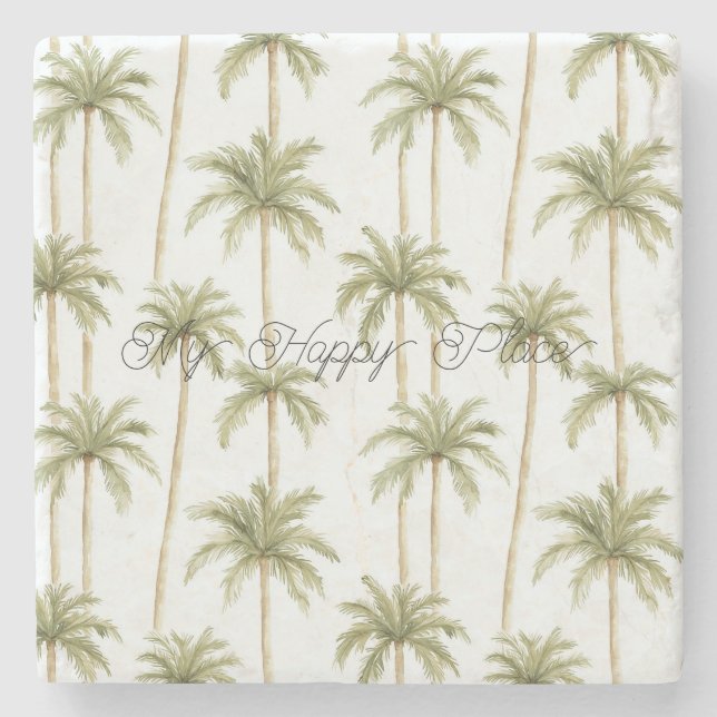 Dessous-de-verre En Pierre Palm Trees Happy Place (Devant)