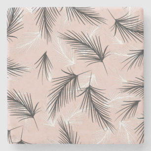 Dessous-de-verre En Pierre Palmes Noir Blanc Tone Rose