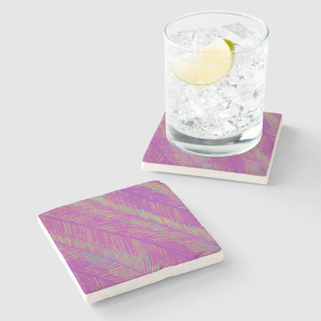 Dessous-de-verre En Pierre Palmes violettes Été Neon (Côté)