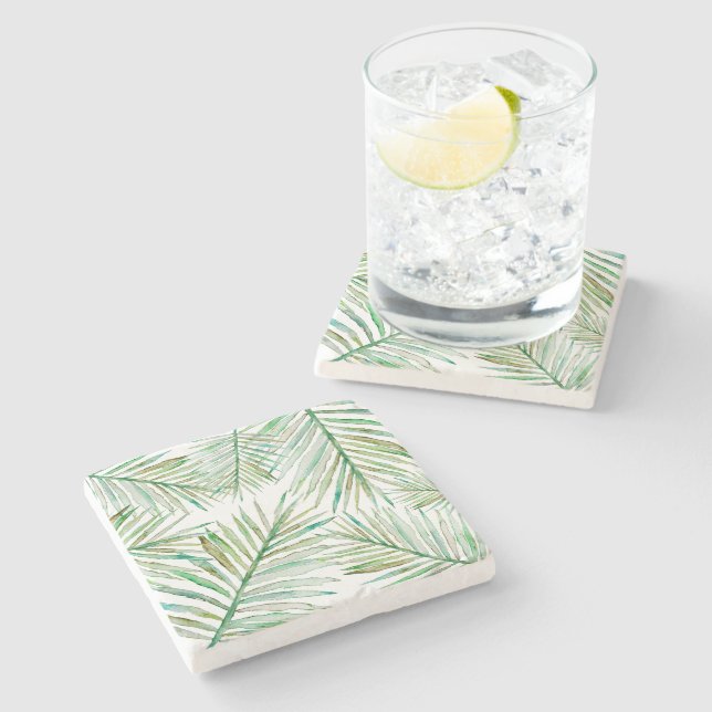 Dessous-de-verre En Pierre Palmette tropicale d'aquarelle (Côté)
