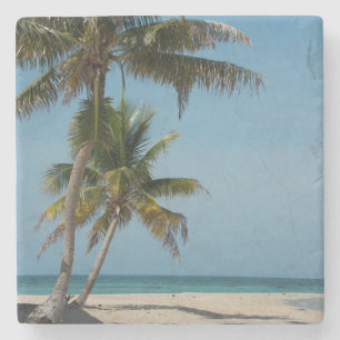 Dessous-de-verre En Pierre Palmier et plage de sable blanc