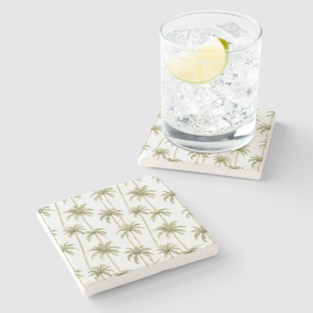 Dessous-de-verre En Pierre Palmiers blancs verts tropicaux (Côté)