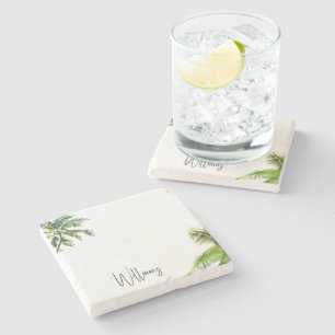 Dessous-de-verre En Pierre Palmiers tropicaux Nom personnalisé