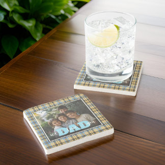 Dessous-de-verre En Pierre Papa Nous Vous Aimons Bleu Jaune Plaid Photo perso