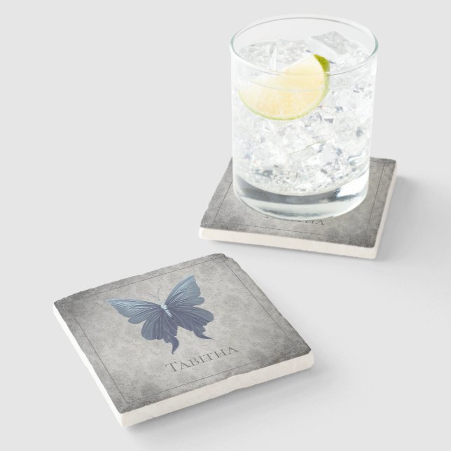 Dessous-de-verre En Pierre Papillon à bijoux bleu (Côté)