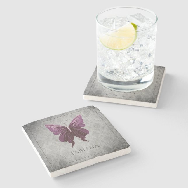 Dessous-de-verre En Pierre Papillon à bijoux Magenta (Côté)